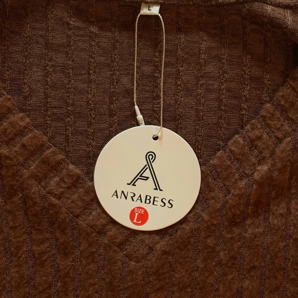 NWT Anrabess Soft Comfy Light Brown Sweater V-Neck Women’s Large - Picture 3 of 5